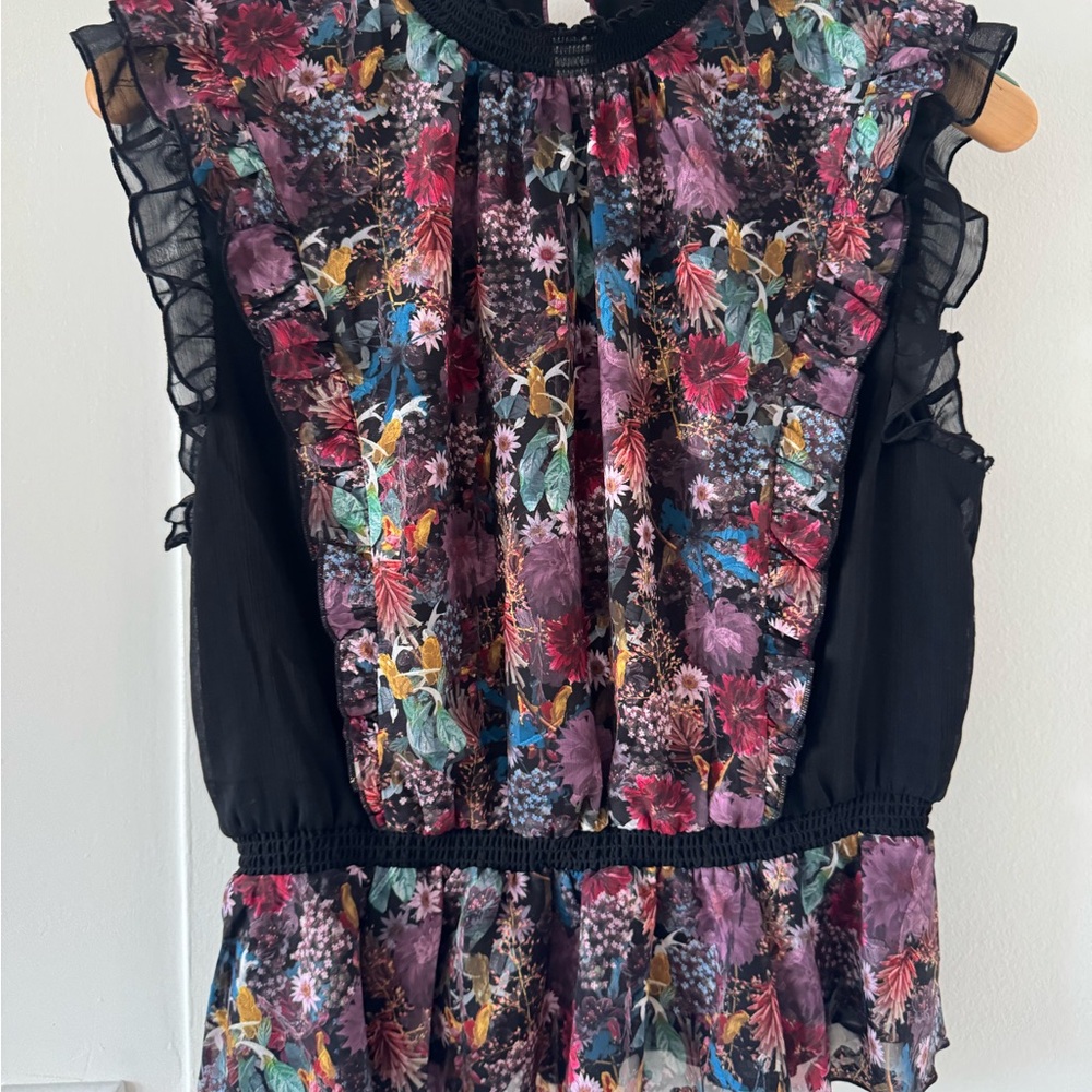 Club Monaco Pink and Red Ruffled Peplum Blouse